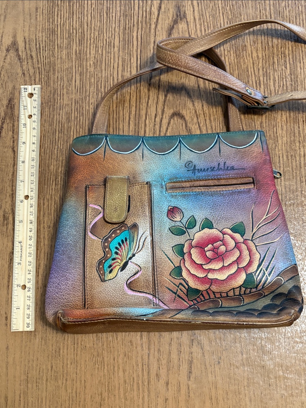 Hand-Painted Floral Crossbody Bag in Multicolor - Picture 3 of 9